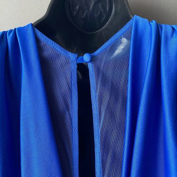 Climax by Karen Okada sz 8 Blue Sequin Sheer Midi Vintage Cocktail Dress - Picture 10 of 13